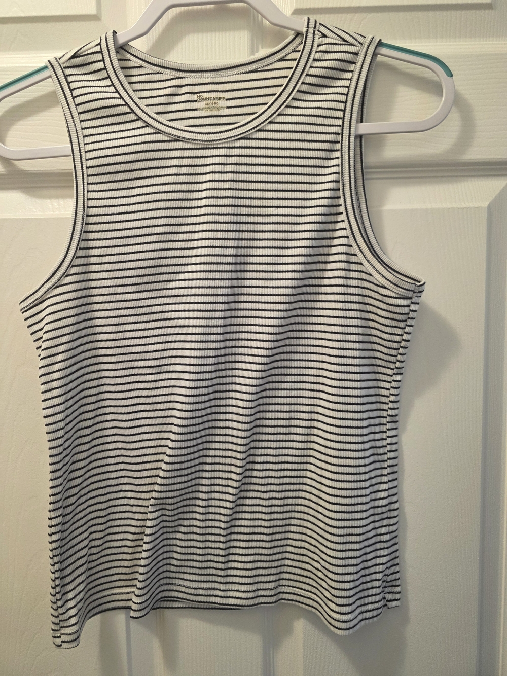 No Boundaries White and Black Striped Tank Top